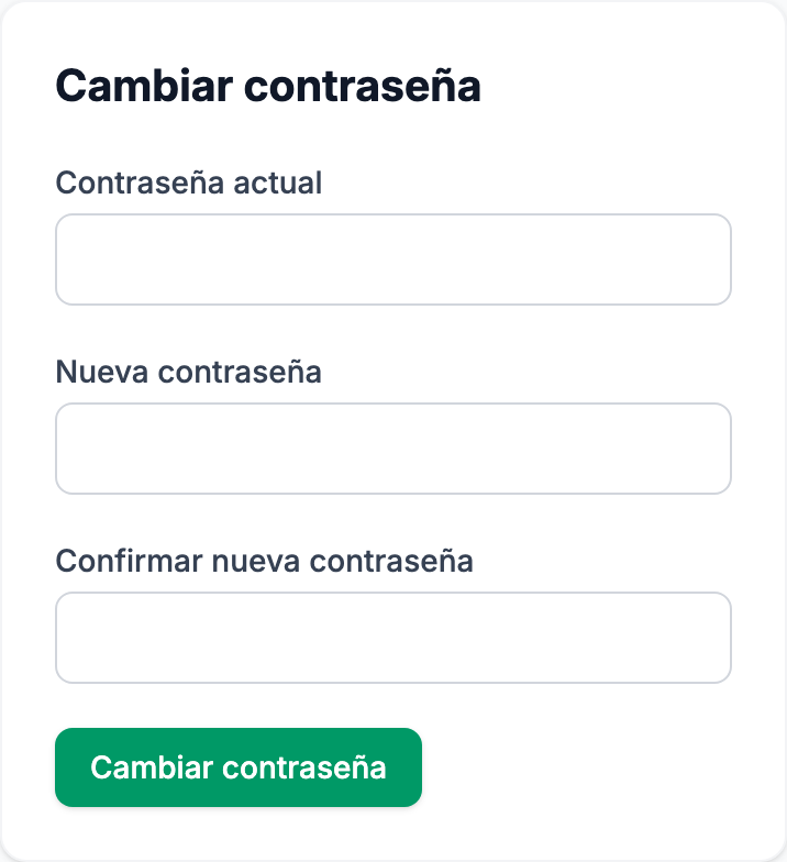 Formulario de cambio de contraseña en Ajustes